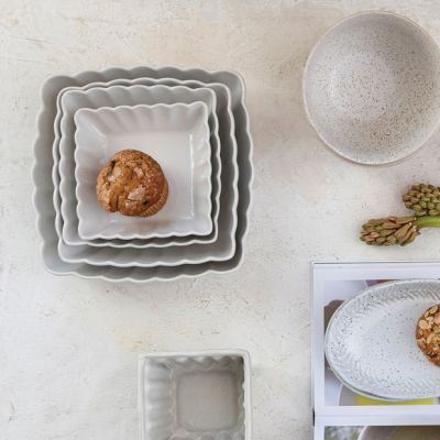 Scalloped Stoneware Serving Dish Collection Set of 4