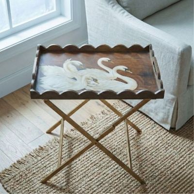 Scalloped Swan Tray with Metal Stand