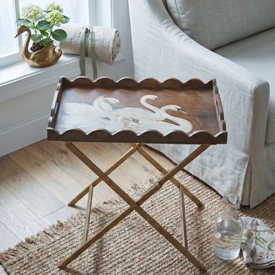 Scalloped Swan Tray with Metal Stand