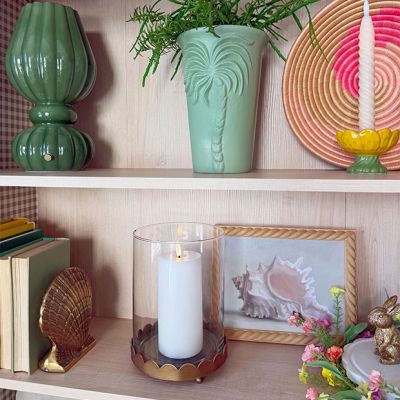 Scalloped Trim Pillar Candle Holder Set of 2