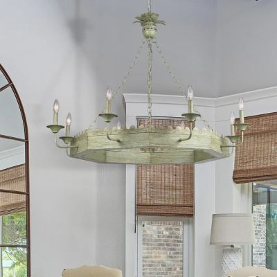 Scalloped Vintage Sage Iron 8 Light Chandelier