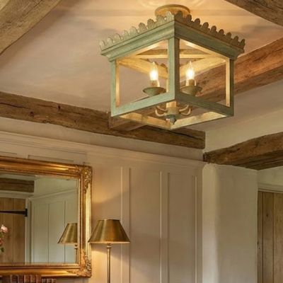 Scalloped Vintage Sage Iron Semi Flush Ceiling Light