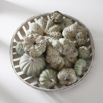 Scalloped Wood Chip Decorative Pumpkin Set of 3