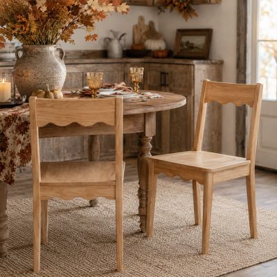 Scalloped Wood Dining Chair Set of 2