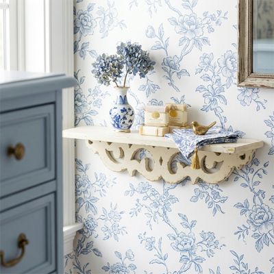 Scrolling Back Distressed Wood Wall Shelf