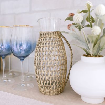 Seagrass Wrapped Glass Pitcher
