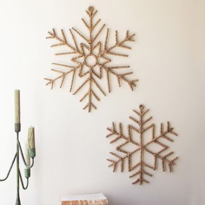 Seagrass Wrapped Iron Snowflake Wall Decor Set of 2