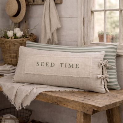 Seed Time Lumbar Pillow Cover with Ticking Stripe Insert