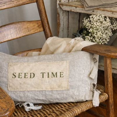 Seed Time Lumbar Pillow Cover with Ticking Stripe Insert