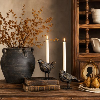 Shadow Perch Crow Taper Holder Set of 2