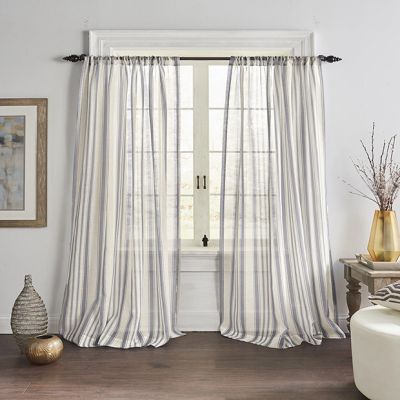 Sheer Grey Stripe Window Curtain Panel