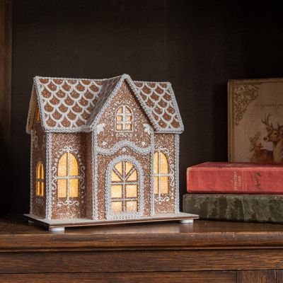 Shimmering Flocked Light Up Gingerbread Manor