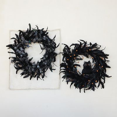 Shimmering Glitter and Feathers Halloween Wreath