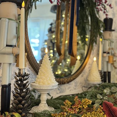 Shimmering Warm White Flameless Balsam Tree Candle 7 Inch