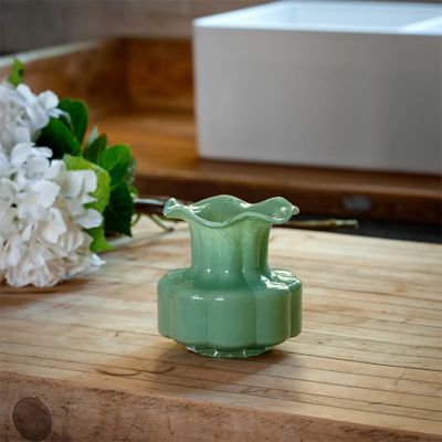 Short Green Glass Bud Vase