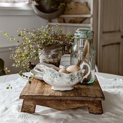 Short Vintage Wood Riser Tray