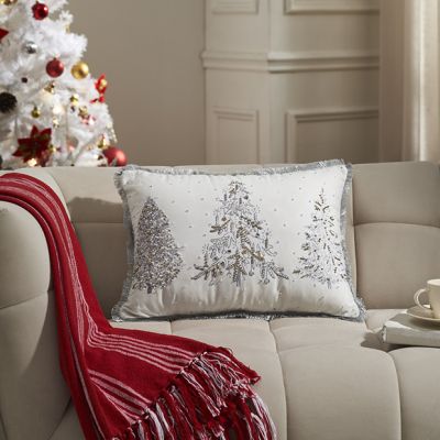 Silver and Gold Beaded Christmas Tree Pillow