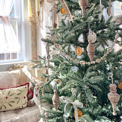 Silver and White Oval Glass Bead Garland