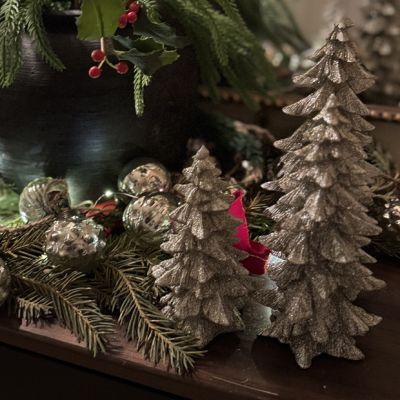 Silver Sparkle Glittered Trees Set of 3