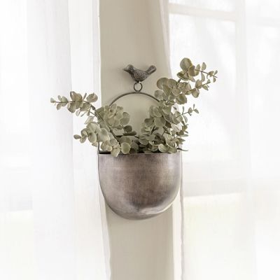 Silver Wall Pocket With Bird Accent