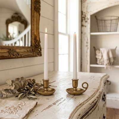 Simple Elegance Gold Taper Holder Set of 2