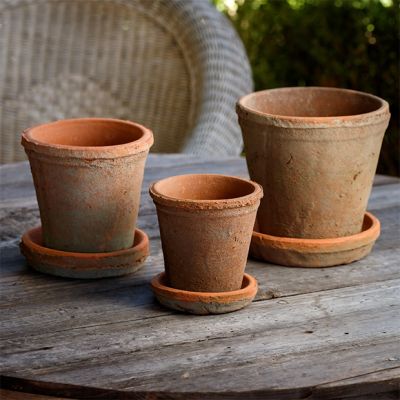 Simply Antiqued Planter Pot with Saucer Set of 3