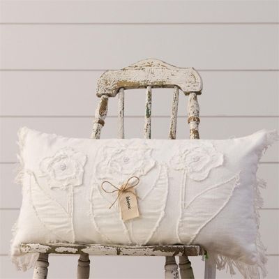 Simply Chic Fringed Floral Pillow with Fabric Tag