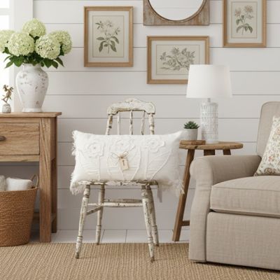 Simply Chic Fringed Floral Pillow with Fabric Tag