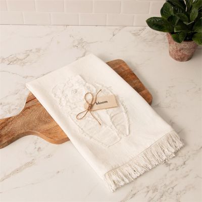 Simply Chic Fringed Floral Tea Towel with Fabric Tag Set of 2