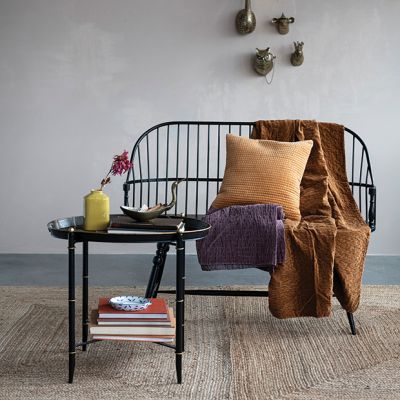 Simply Farmhouse Turned Leg Slatted Metal Bench