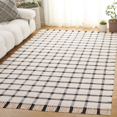 Simply Plaid Fringed Ivory/Black Area Rug