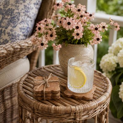 Simply Scalloped Natural Wood Coasters Set of 8