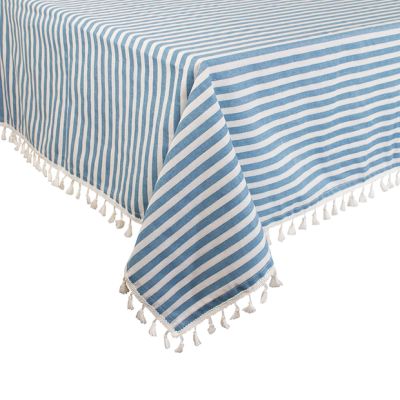 Simply Striped Tasseled Tablecloth