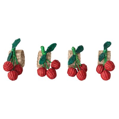 Simply Sweet Seagrass Cherry Napkin Rings Set of 4