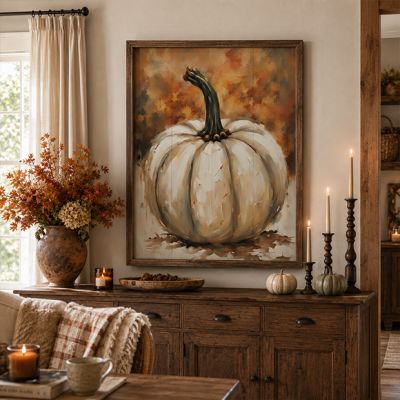 Single White Pumpkin Framed Wall Decor