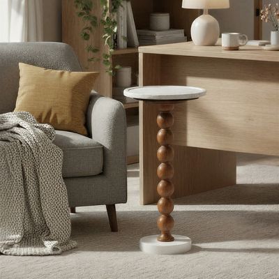 Sip and Set Marble and Wood Drink Table