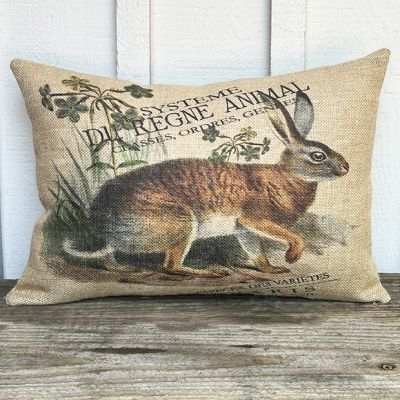 Sitting Rabbit Burlap Lumbar Pillow