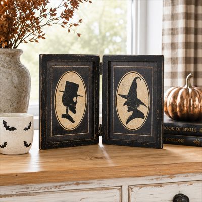 Skeleton and Witch Hinged Portrait Sign