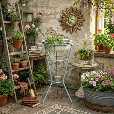 Small Round Wash Stand with Enamel Bowl