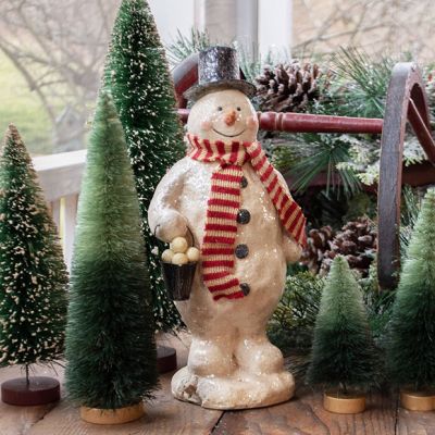 Snowman Figurine With Bucket of Snowballs