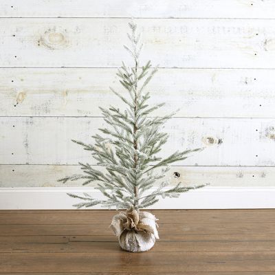 Snowy Faux Pine On Burlap Wrapped Base