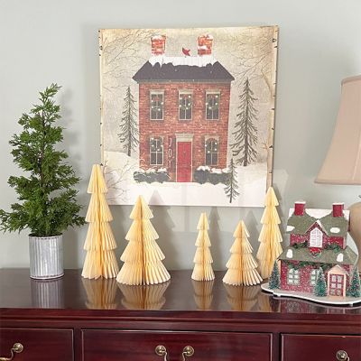 Snowy Holiday Village House Canvas Art