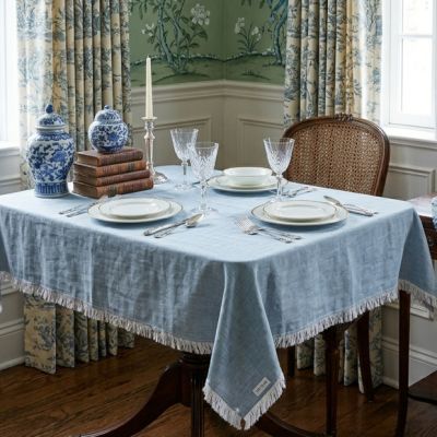 Southern Heirloom Fringed Blue Tablecloth