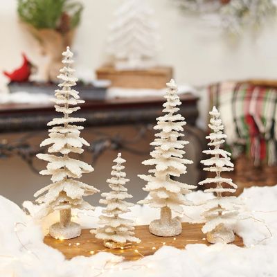 Sparkling Warm White Glitter Tree Set of 4