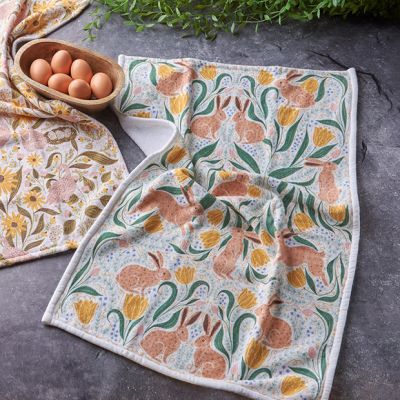 Spring Bunny Folk Art Dish Towel