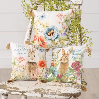 Spring Bunny Tassled Mini Accent Pillows Set of 3