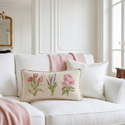 Spring Flower Trio Embroidered Accent Pillow