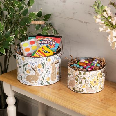 Spring Folk Art Metal Bucket Set of 2