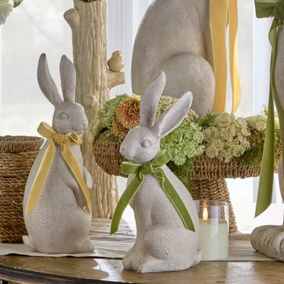 Spring Rabbit Figurine With Bow Set of 2