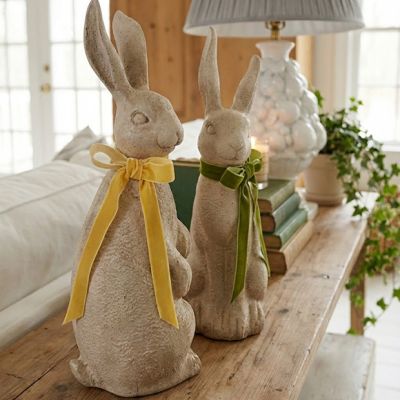 Spring Rabbit Figurine With Bow Set of 2